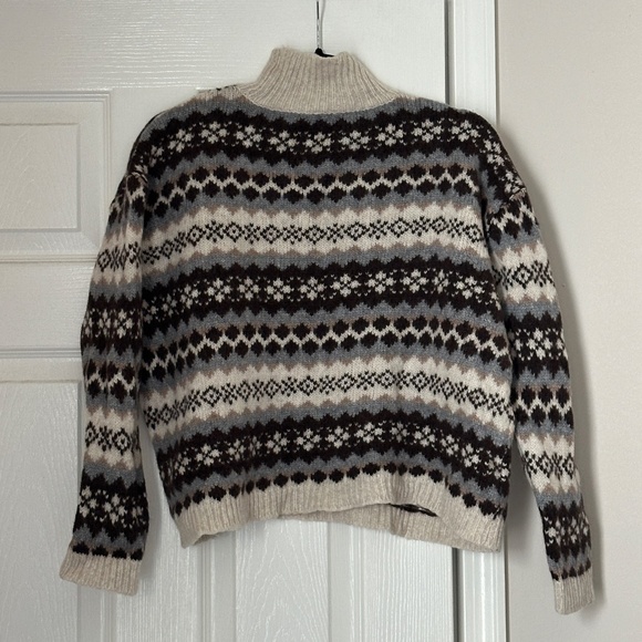 Tuckernuck Fair Isle Wool Blend Turtleneck Sweater Cropped Women's Size Small - Picture 3 of 6